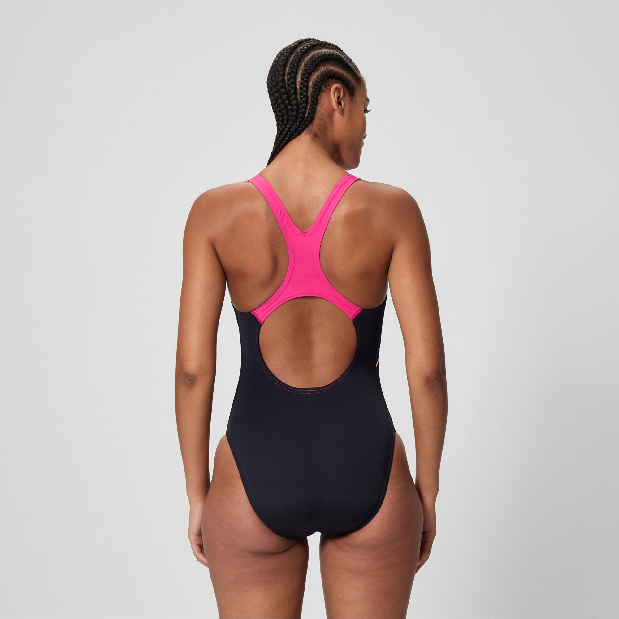 Speedo Medley Logo Medalist Swimsuit Black Pink
