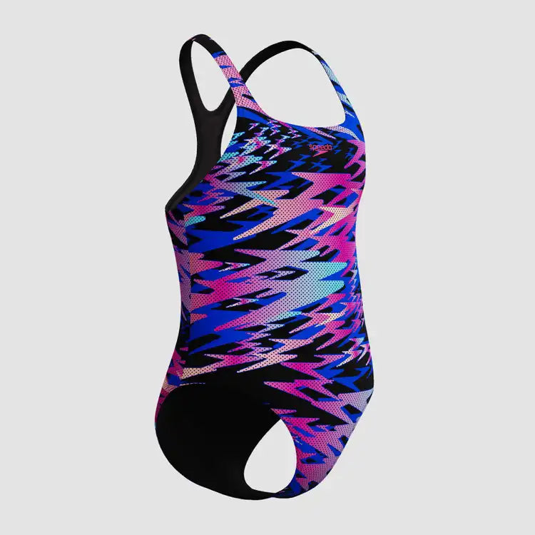 Speedo Girls Hyperboom Printed Medalist Swimsuit Black Multi