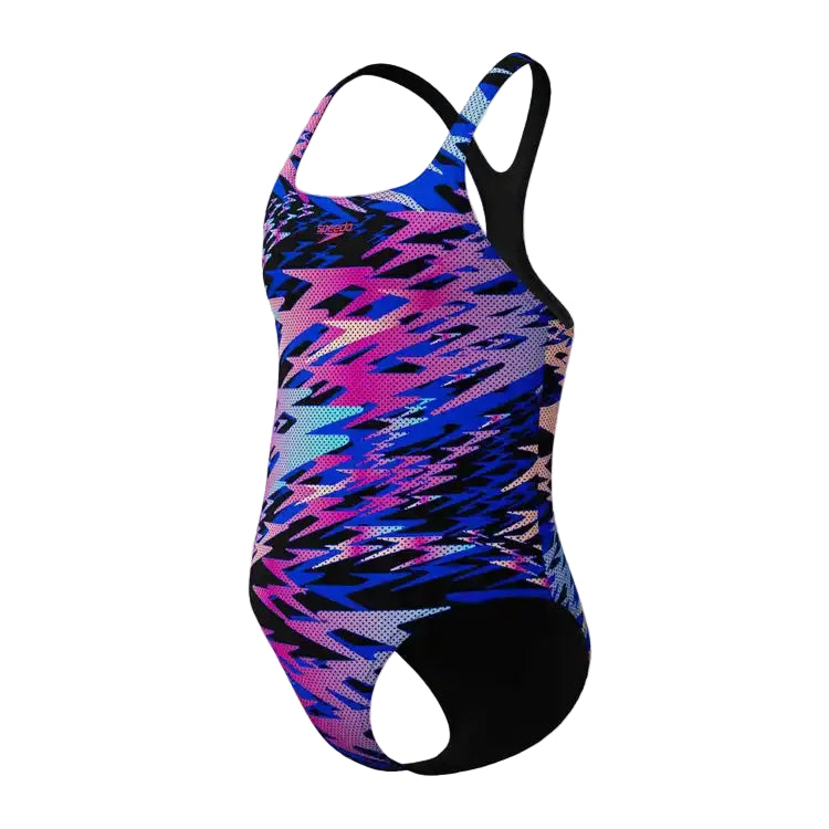 Speedo Girls Hyperboom Printed Medalist Swimsuit Black Multi