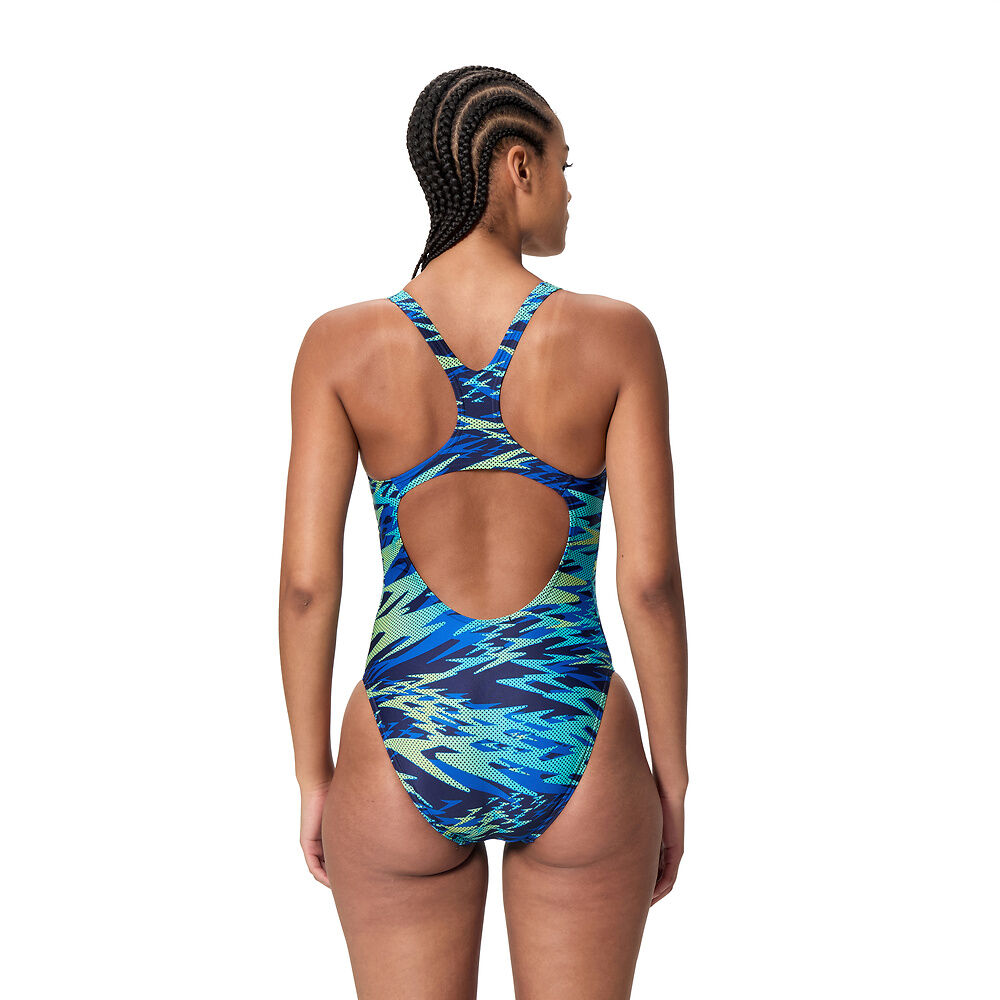 Speedo Hyperboom Printed Medalist Swimsuit Blue Green