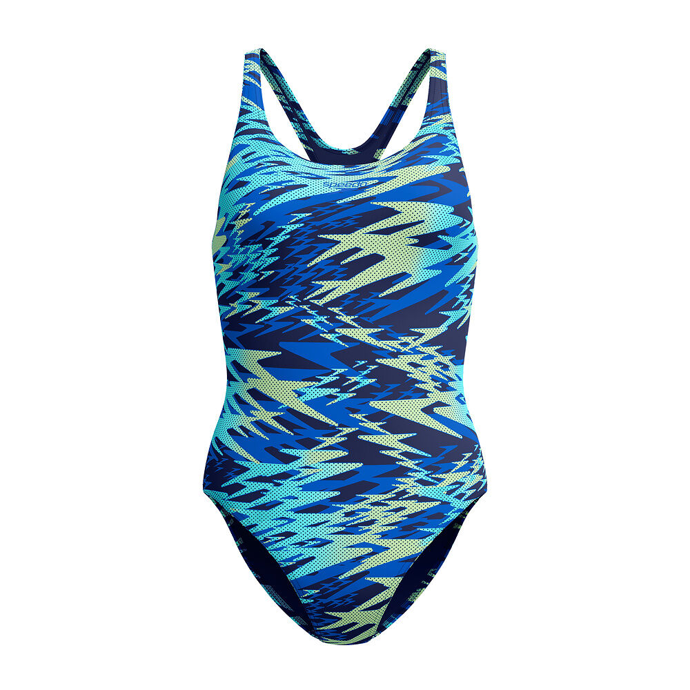 Speedo Hyperboom Printed Medalist Swimsuit Blue Green