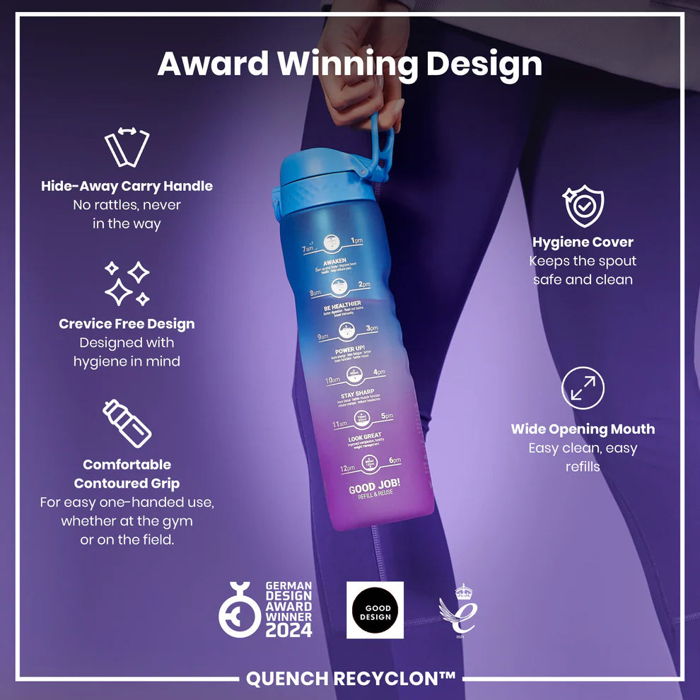 ION8 Quench 1L Waterbottle Blue Pink Motivator