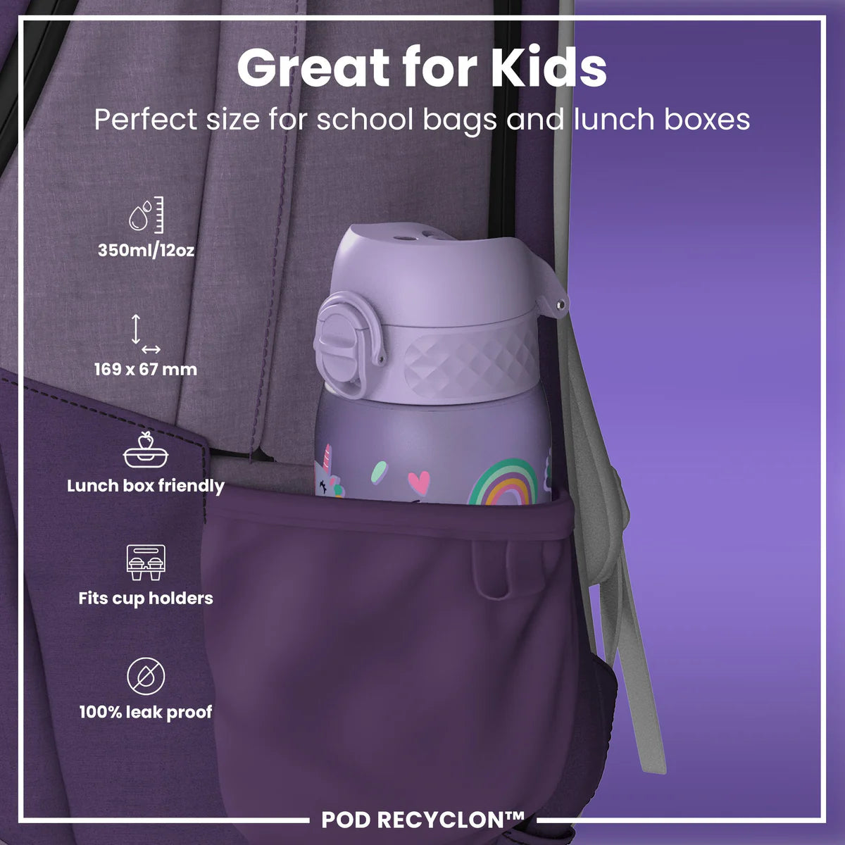ION8 350ml Purple Unicorns Waterbottle