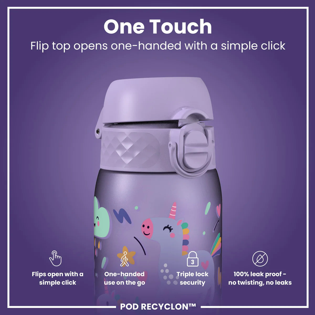 ION8 350ml Purple Unicorns Waterbottle