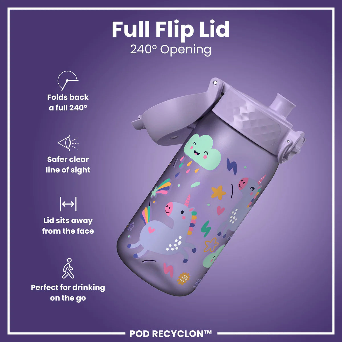 ION8 350ml Purple Unicorns Waterbottle