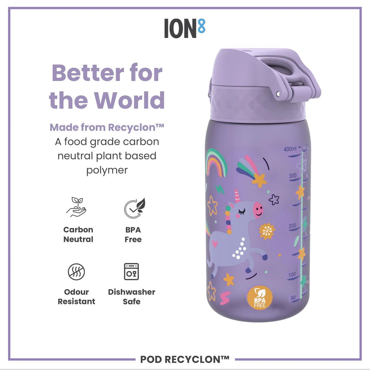 ION8 350ml Purple Unicorns Waterbottle
