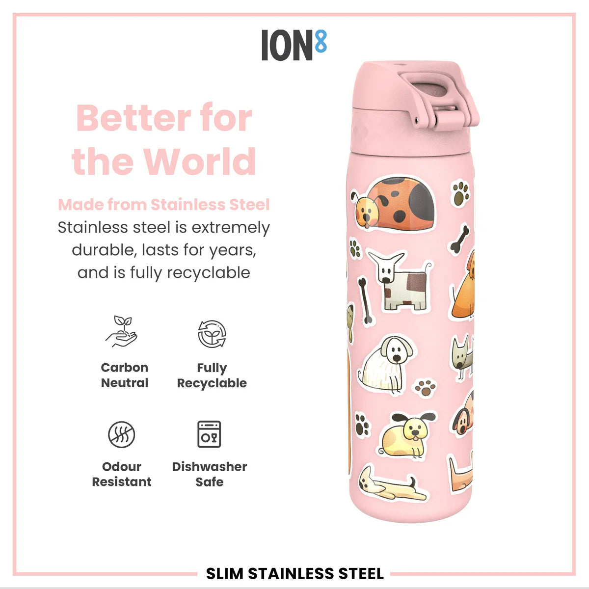 Ion8 Slim Stainless Steel Water Bottle Dogs