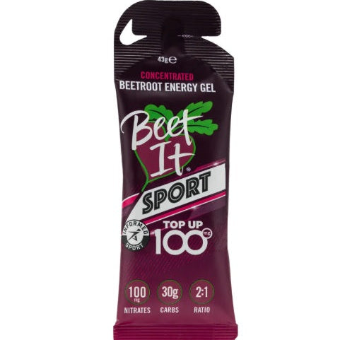 Beef It Sport beetroot energy gel packaging on a white background
