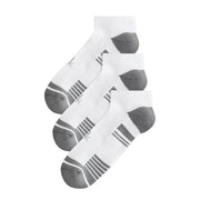 Two pairs of white socks with gray accents on a white background