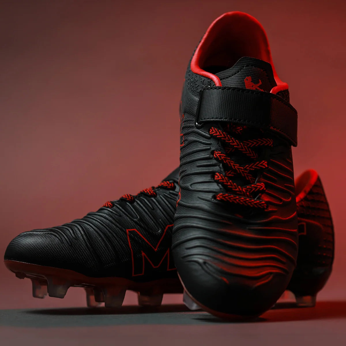 McKvr Clifford Club Kids Velcro Football Boots Black Red