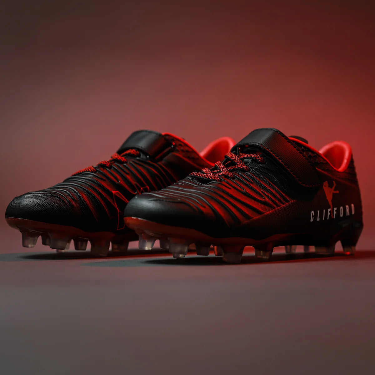 McKvr Clifford Club Kids Velcro Football Boots Black Red