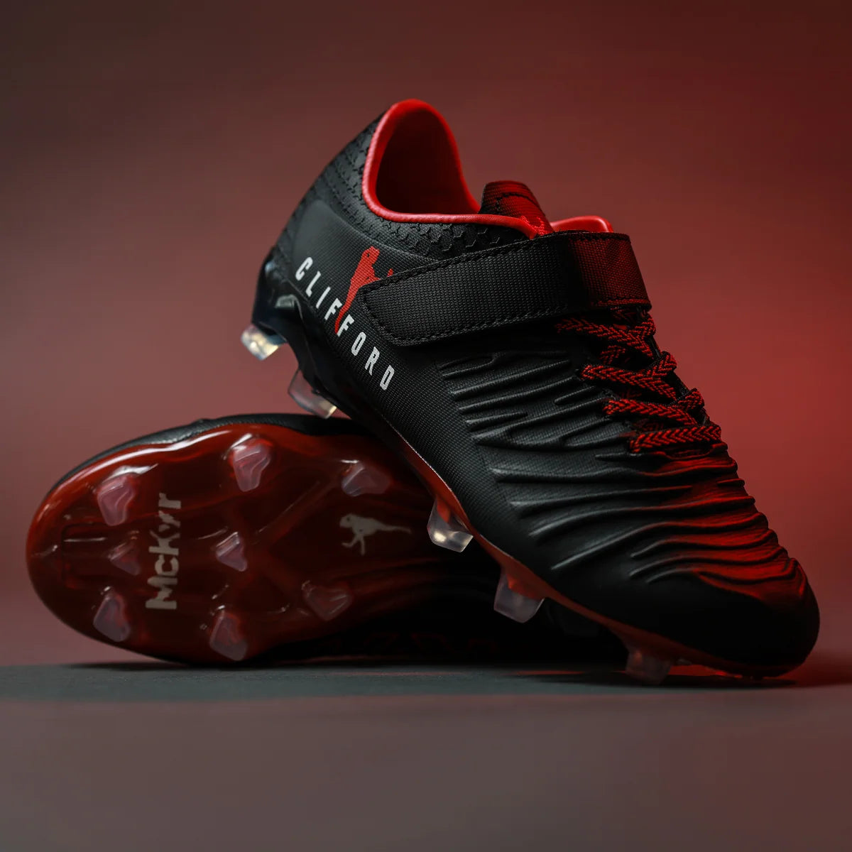 McKvr Clifford Club Kids Velcro Football Boots Black Red