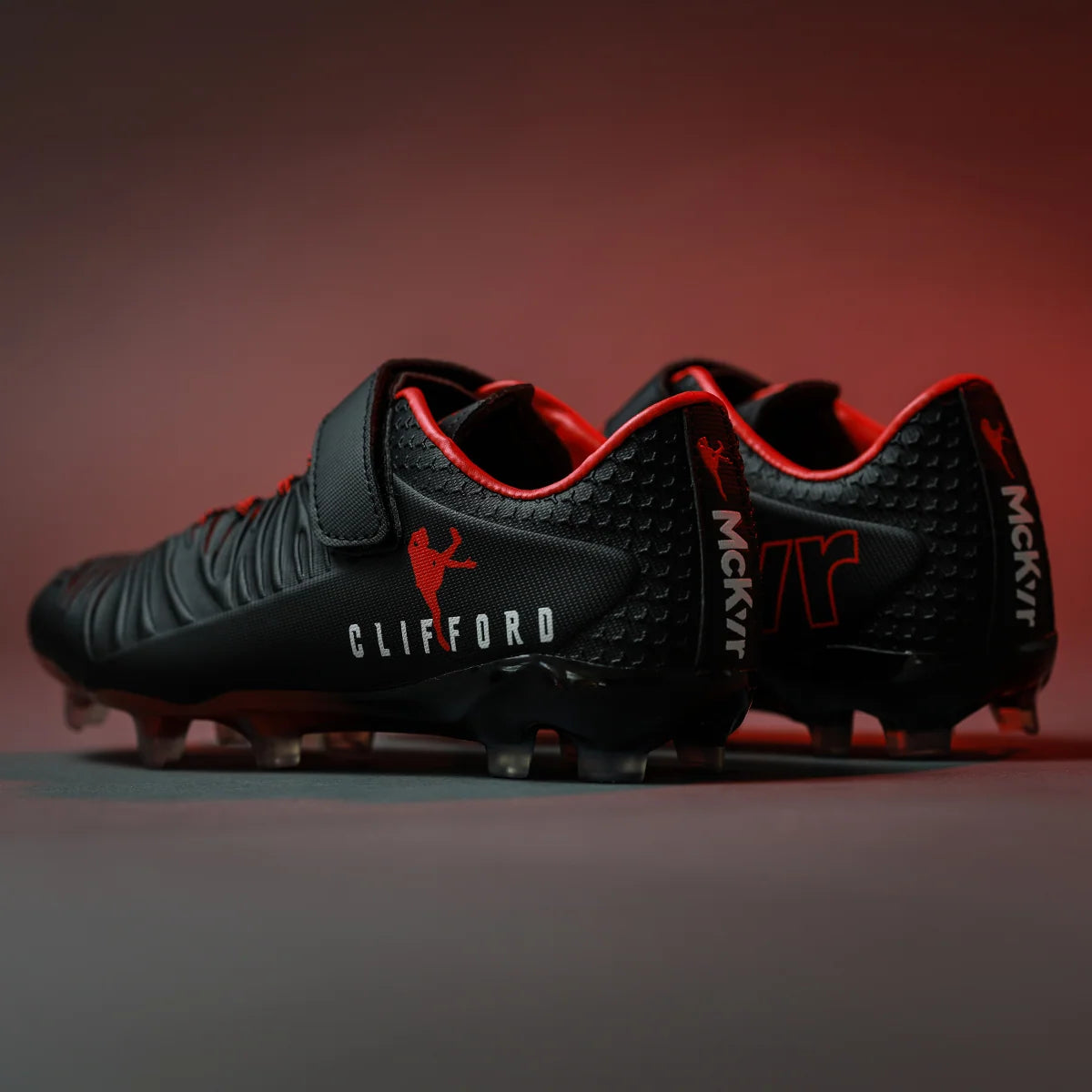 McKvr Clifford Club Kids Velcro Football Boots Black Red