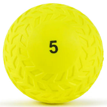 Yellow golf ball with the number 5 on a white background