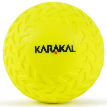 Yellow sports ball with 'Karakal' branding on a white background