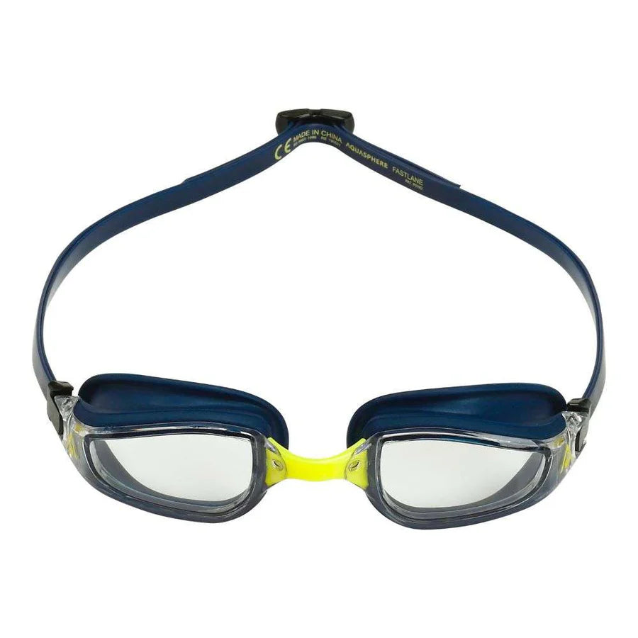 Aqua Sphere Fastlane Swimming Goggles Navy Yellow Clear lens