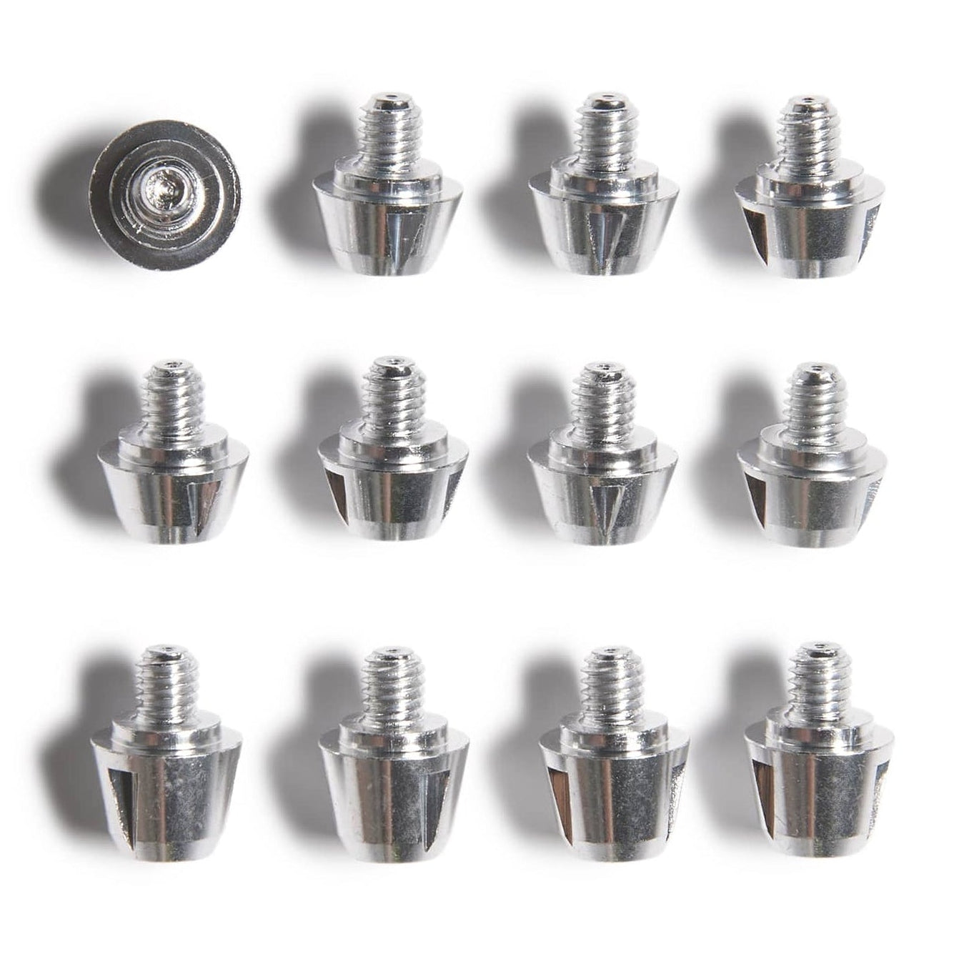 Set of metal screws on a white background