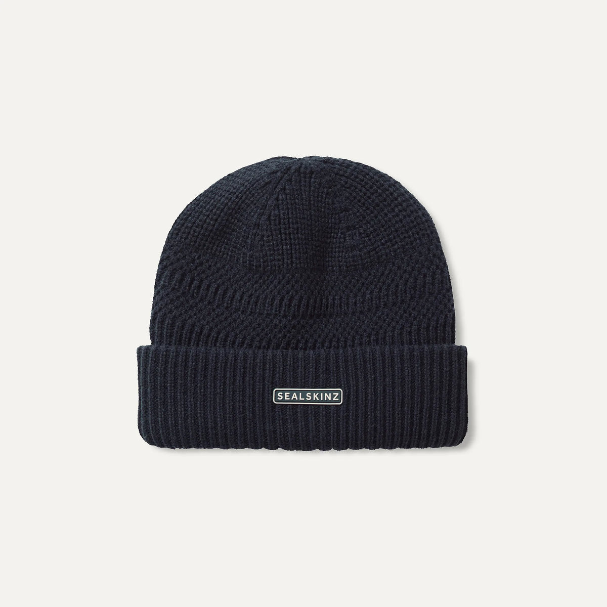 Sealskinz Gressenhall Waterproof Cold Weather Textured Stripe Roll Cuff Beanie Navy