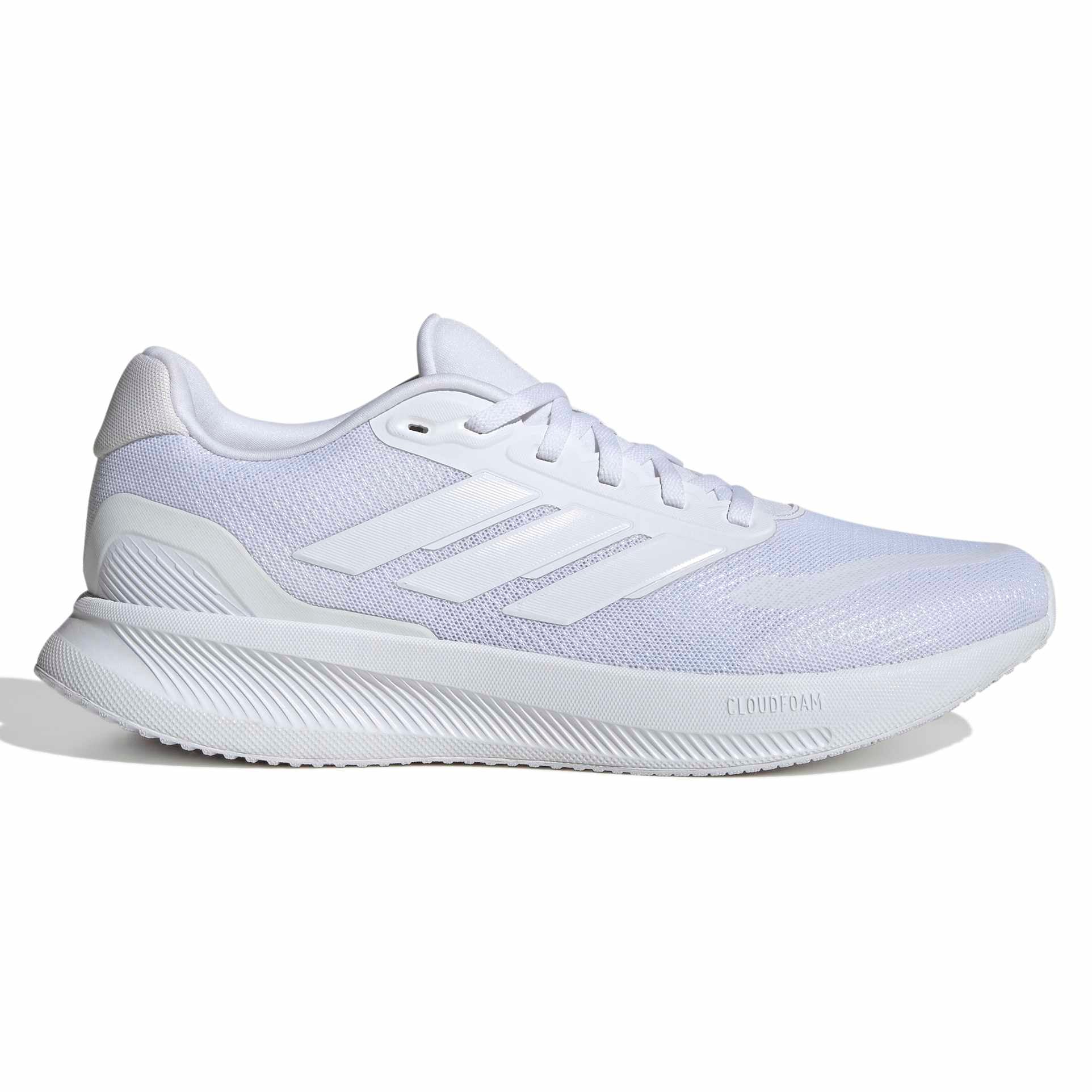 White Adidas running shoe on a white background