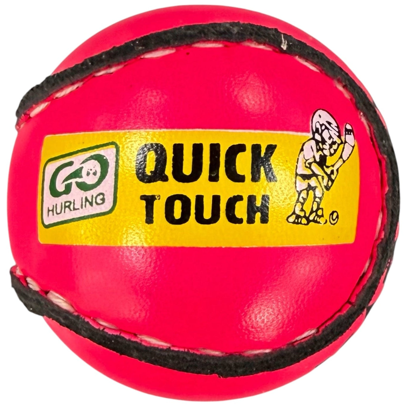 Red hurley ball with 'Quick Touch' label and Go Hurling logo on a white background