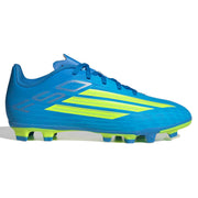 Blue and green soccer shoe with Adidas logo on a white background