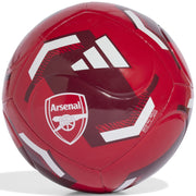 Red soccer ball with Arsenal and Adidas logos on a white background