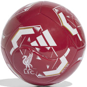 Red soccer ball with white patterns and a logo on a white background