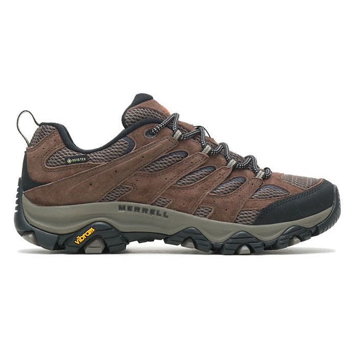 Brown hiking shoe with black accents on a white background