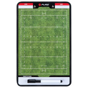 Coaching board with rugby field design on a white background