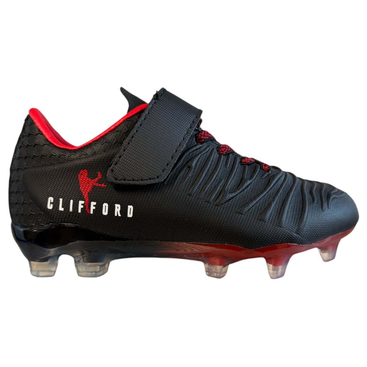 McKvr Clifford Club Kids Velcro Football Boots Black Red