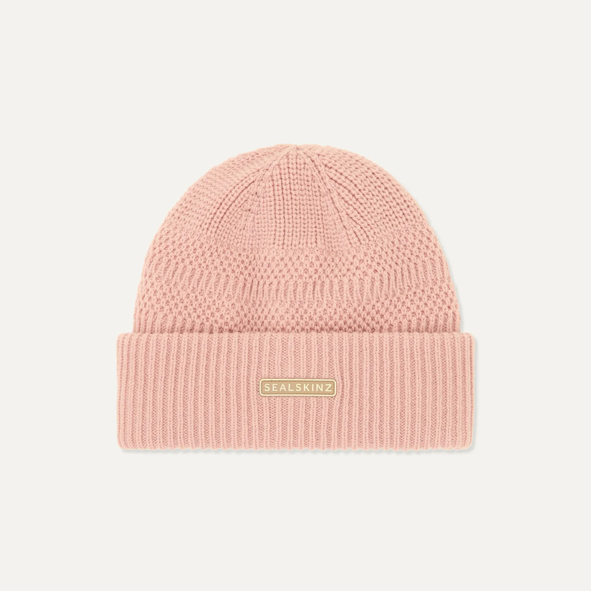 Sealskinz Gressenhall Waterproof Cold Weather Textured Stripe Roll Cuff Beanie Pink