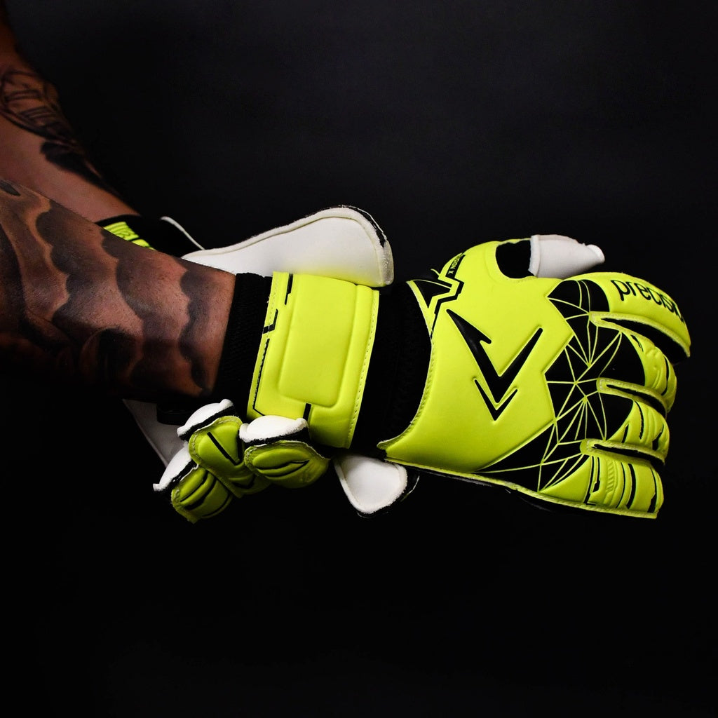 Precision Fusion X Flat Cut Essential Goalkeeper Gloves Flo Yellow