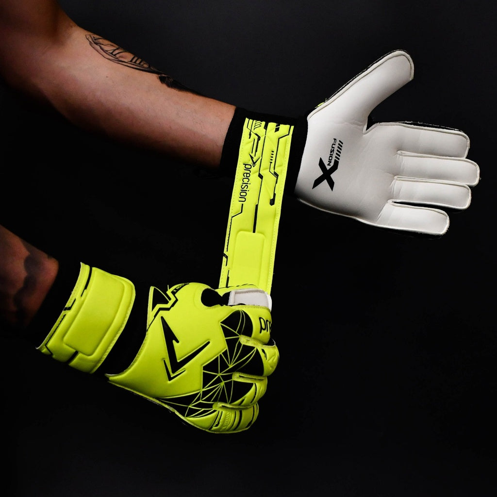Precision Fusion X Flat Cut Essential Goalkeeper Gloves Flo Yellow