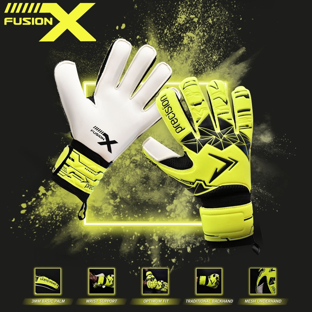 Precision Fusion X Flat Cut Essential Goalkeeper Gloves Flo Yellow