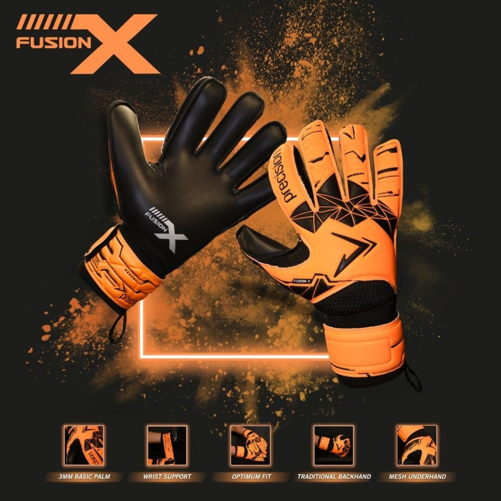 Precision Fusion X Flat Cut Essential Goalkeeper Gloves Flo Orange
