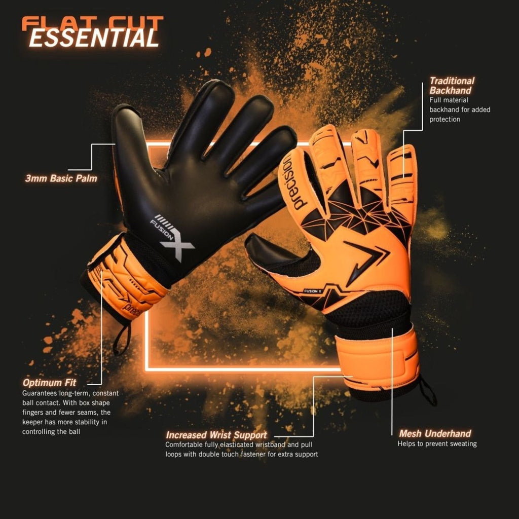 Precision Fusion X Flat Cut Essential Goalkeeper Gloves Flo Orange