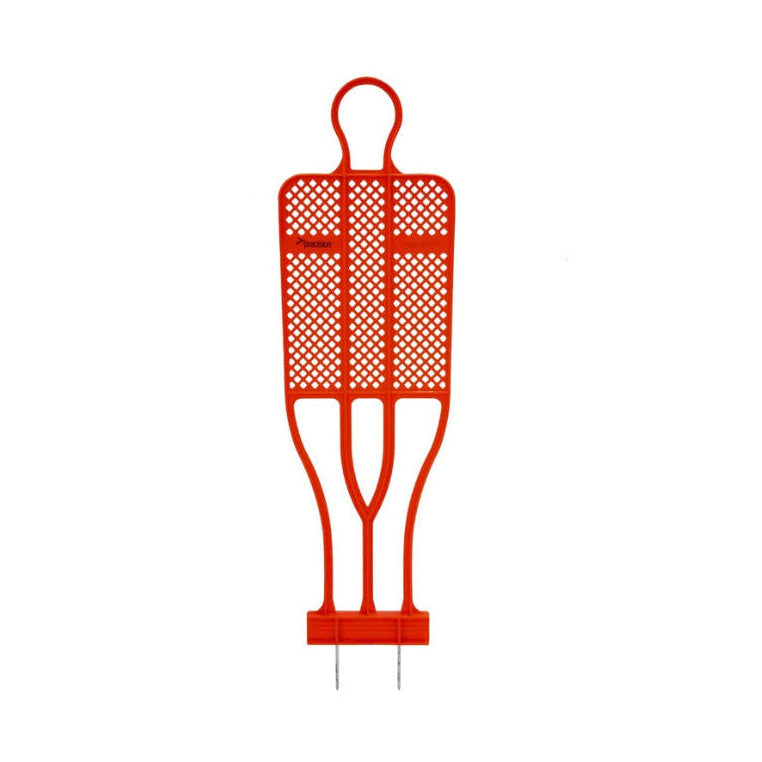 Three identical red plastic mesh diffuser or guard covers with metal pins at the bottom, arranged side by side on a plain white background.
