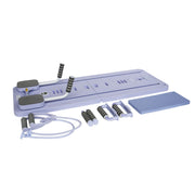 Home exercise equipment with resistance bands and foot pedal on a white background