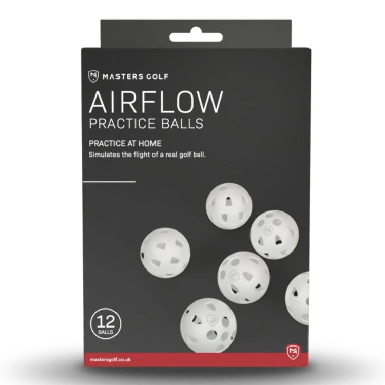 Packaging of Masters Golf Airflow practice balls on a white background