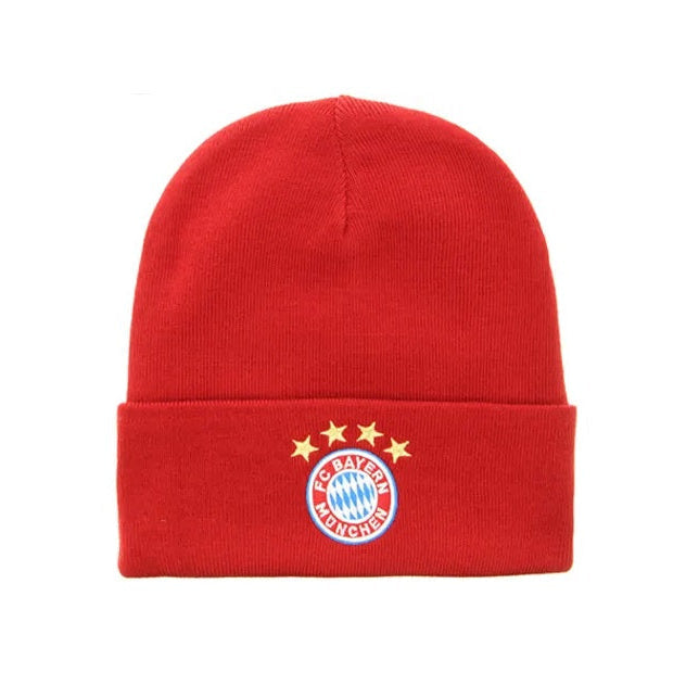 Red beanie with a logo on a white background