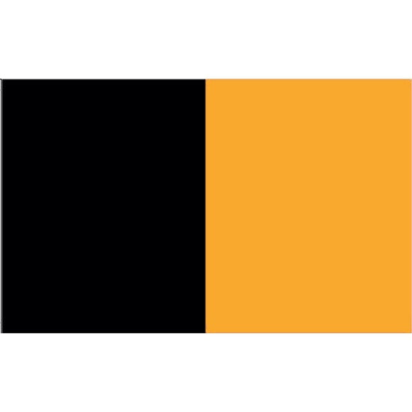 Rectangular flag with black and orange colors on a white background