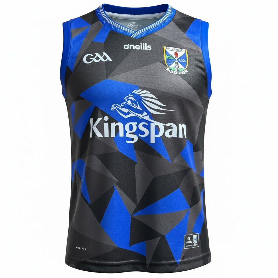 Gray and blue sports jersey with branding on a white background