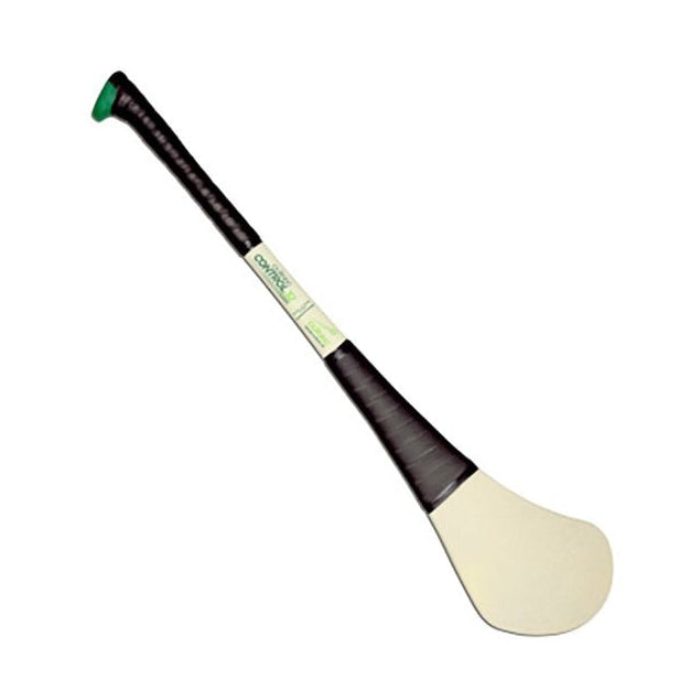 Hurling stick with black handle and white head on a white background