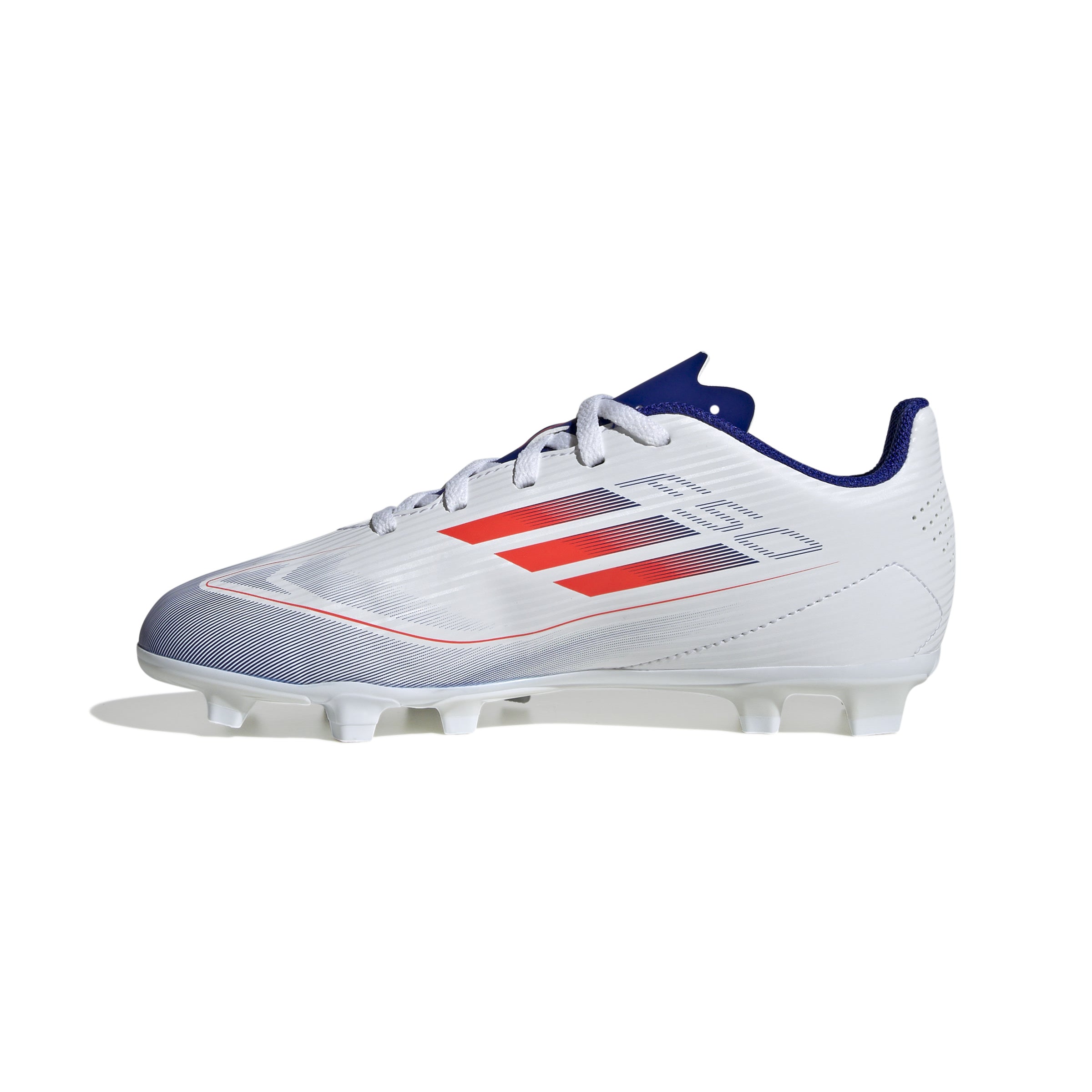 Adidas F50 Club Firm Ground Junior Football Boots White Solar Red Lucid Blue