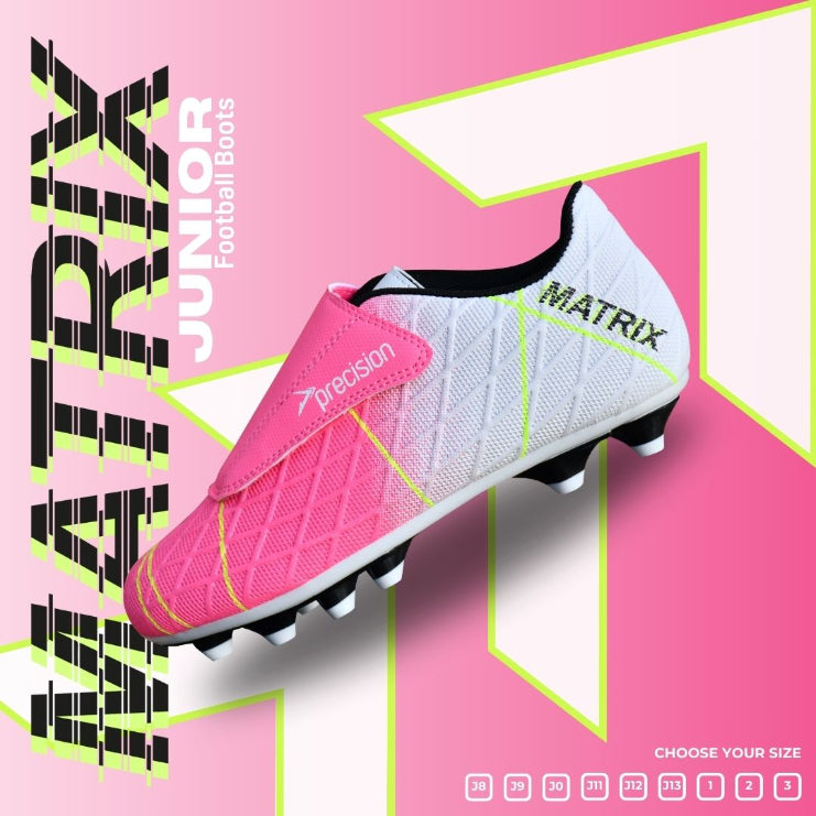 Precision Matrix Junior Velcro Football Boots Firm Ground White Fuchsia Lime (White Pink)