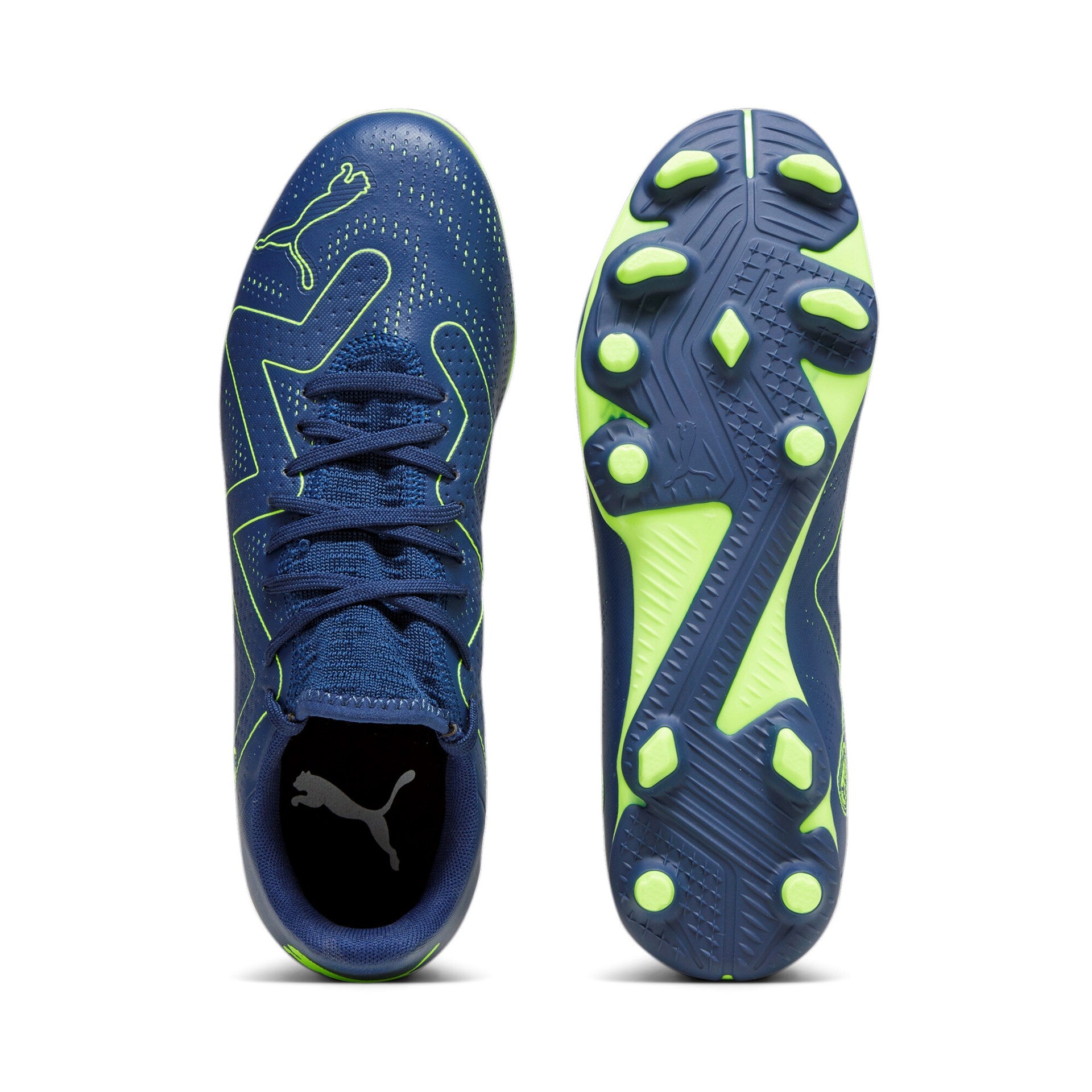 Puma Future Play Firm Ground Junior Football Boots Puma Persian Blue Pro Green (Navy Grey)