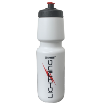 A white plastic sports water bottle with a black lid and a red top tab, featuring the brand name 'IS-SPORTIF' and the word 'LIGHTNING' printed vertically in black with a red lightning bolt graphic.