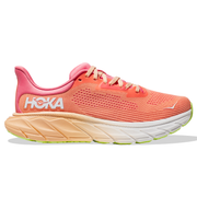 Pink and orange running shoe with Hoka branding on a white background