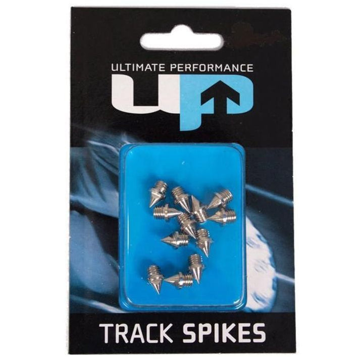 Pack of track spikes with 'Ultimate Performance' branding on packaging