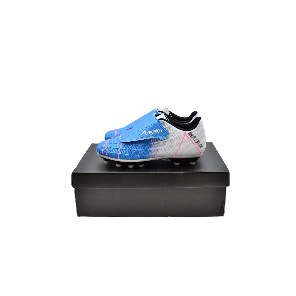 Precision Matrix Junior Velcro Football Boots Firm Ground Aqua White Fuchsia (White Blue Pink)